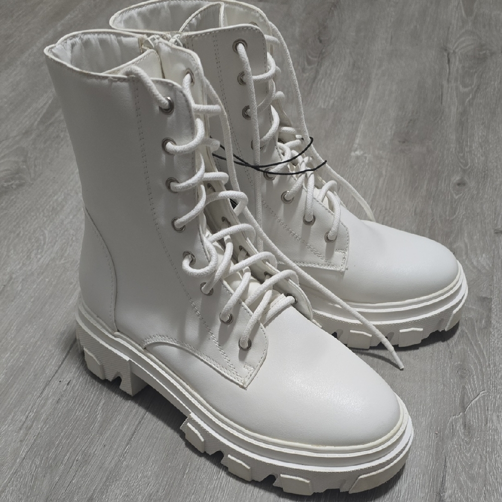 Forever 21 White Lace-Up Boots